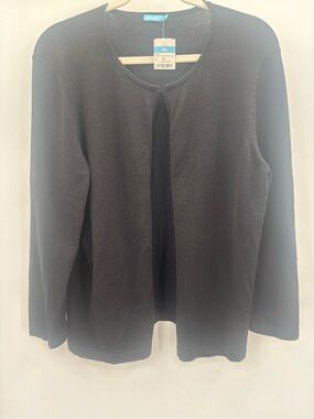 J. McLaughlin Black Open-Front Knit Collarless Cardigan Sweater Size Large